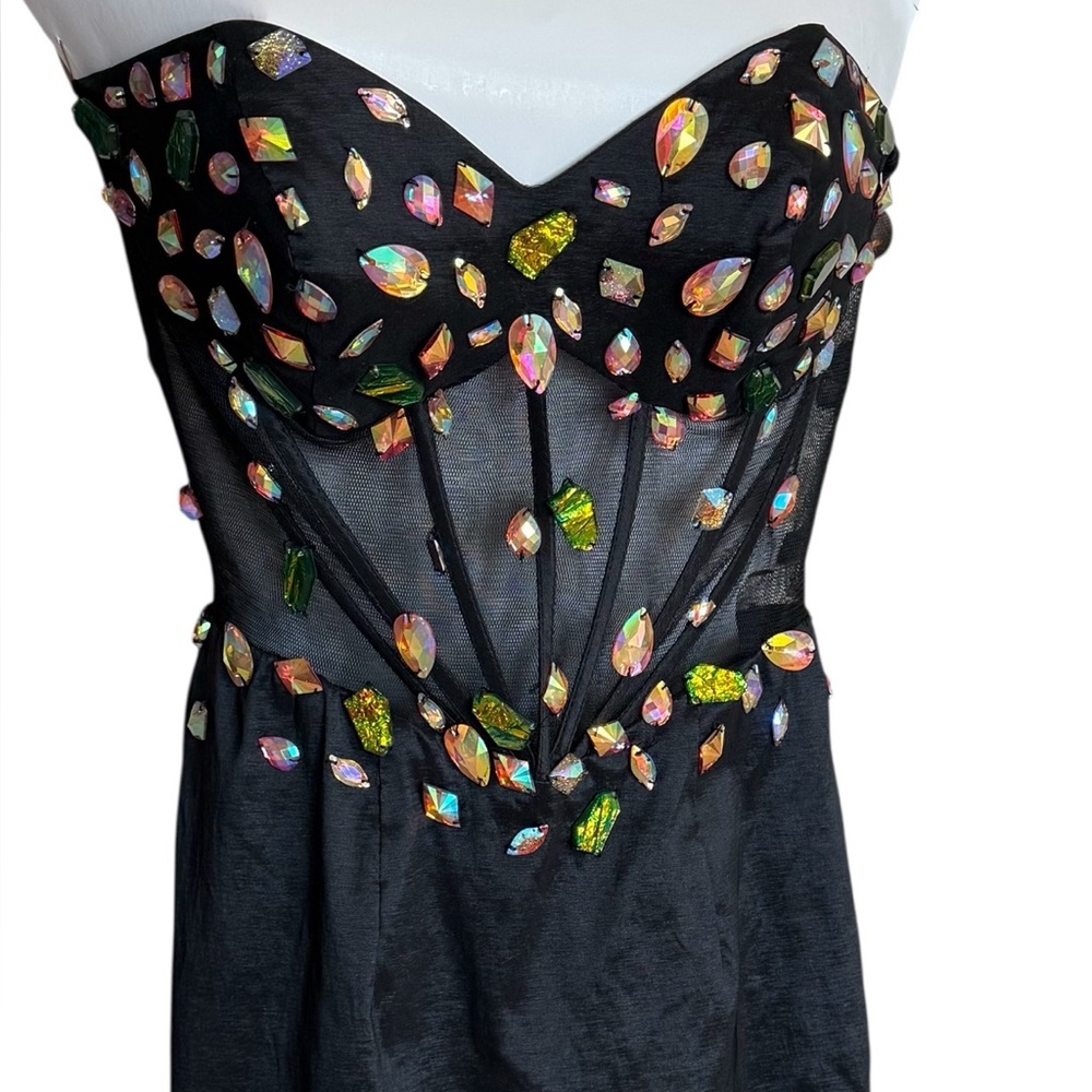 Mac Duggal Black Mini Dress with Multicolor Embellishments